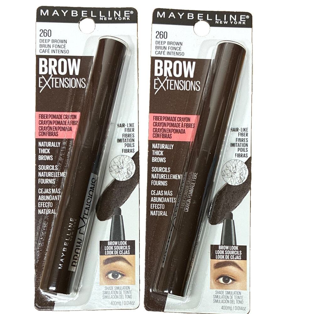 2 Pack-Maybelline NY Brow Extensions 260 Deep Brown Fiber Pomade Eyebrow Definer